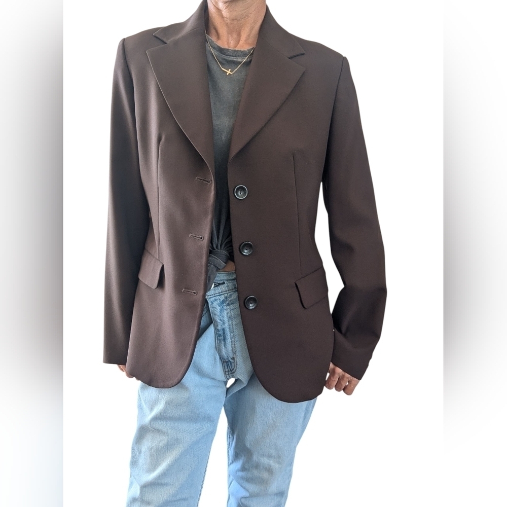 Vintage Y2K Sisley Italy Chocolate Brown Fitted Tailored Blazer 42